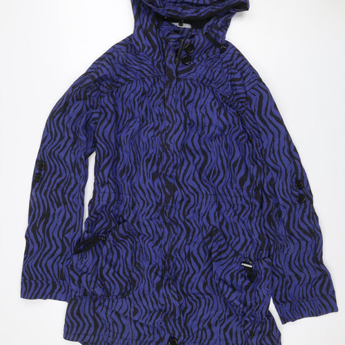 Dunnes Women Blue Zebra Print Hooded Anorak Jacket UK 16 Drawstring