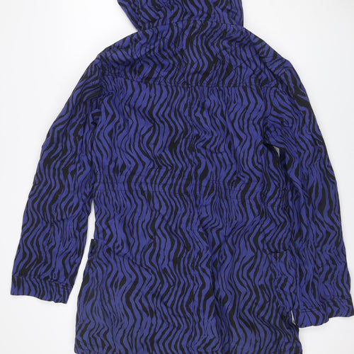 Dunnes Women Blue Zebra Print Hooded Anorak Jacket UK 16 Drawstring