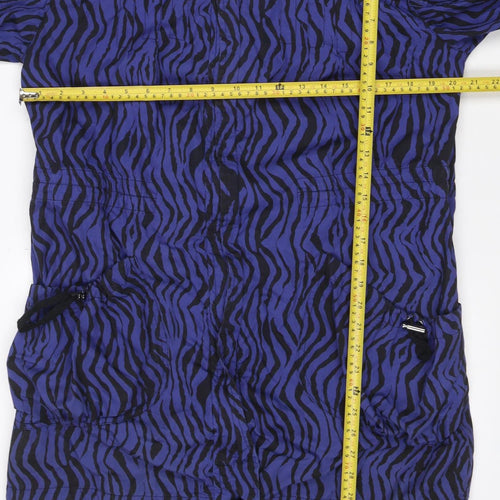 Dunnes Women Blue Zebra Print Hooded Anorak Jacket UK 16 Drawstring