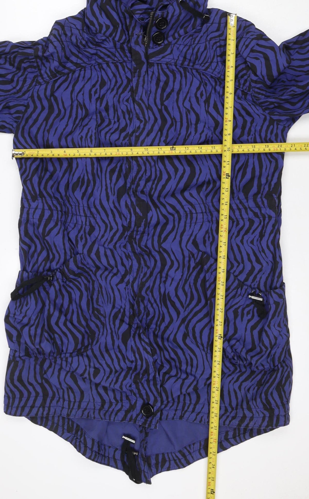 Dunnes Women Blue Zebra Print Hooded Anorak Jacket UK 16 Drawstring