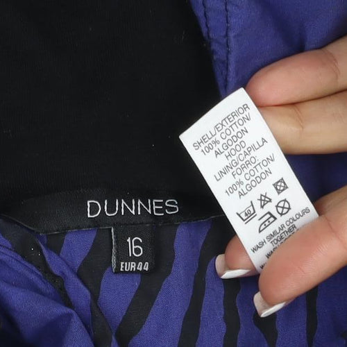 Dunnes Women Blue Zebra Print Hooded Anorak Jacket UK 16 Drawstring