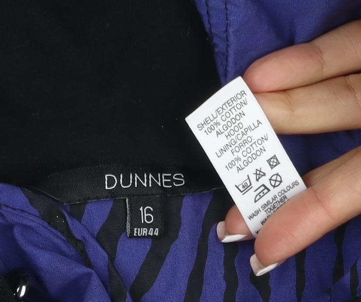 Dunnes Women Blue Zebra Print Hooded Anorak Jacket UK 16 Drawstring
