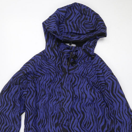 Dunnes Women Blue Zebra Print Hooded Anorak Jacket UK 16 Drawstring