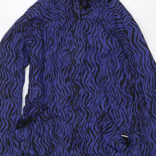 Dunnes Women Blue Zebra Print Hooded Anorak Jacket UK 16 Drawstring