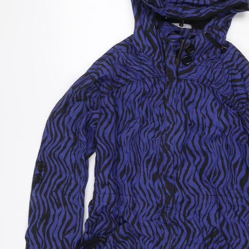 Dunnes Women Blue Zebra Print Hooded Anorak Jacket UK 16 Drawstring