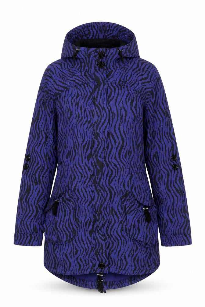Dunnes Women Blue Zebra Print Hooded Anorak Jacket UK 16 Drawstring