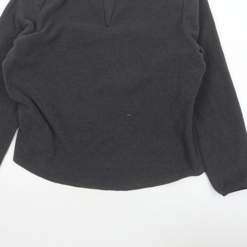 Uniqlo Women Grey Size 16 Basic Fleece V-Neck Long Sleeve Top