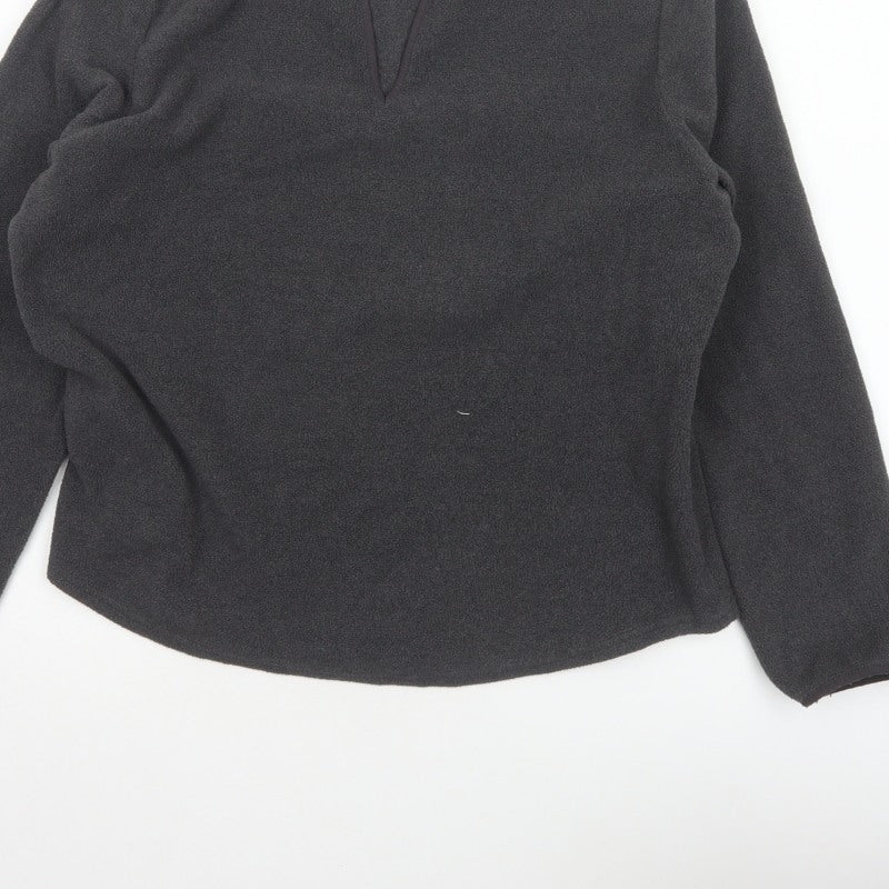 Uniqlo Women Grey Size 16 Basic Fleece V-Neck Long Sleeve Top