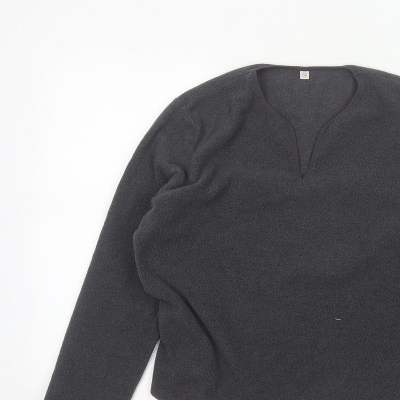 Uniqlo Women Grey Size 16 Basic Fleece V-Neck Long Sleeve Top