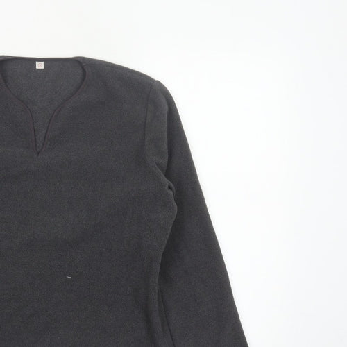 Uniqlo Women Grey Size 16 Basic Fleece V-Neck Long Sleeve Top