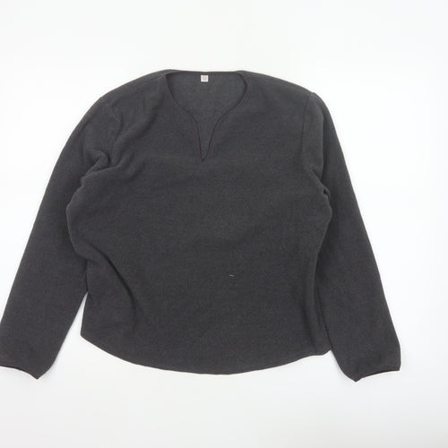 Uniqlo Women Grey Size 16 Basic Fleece V-Neck Long Sleeve Top