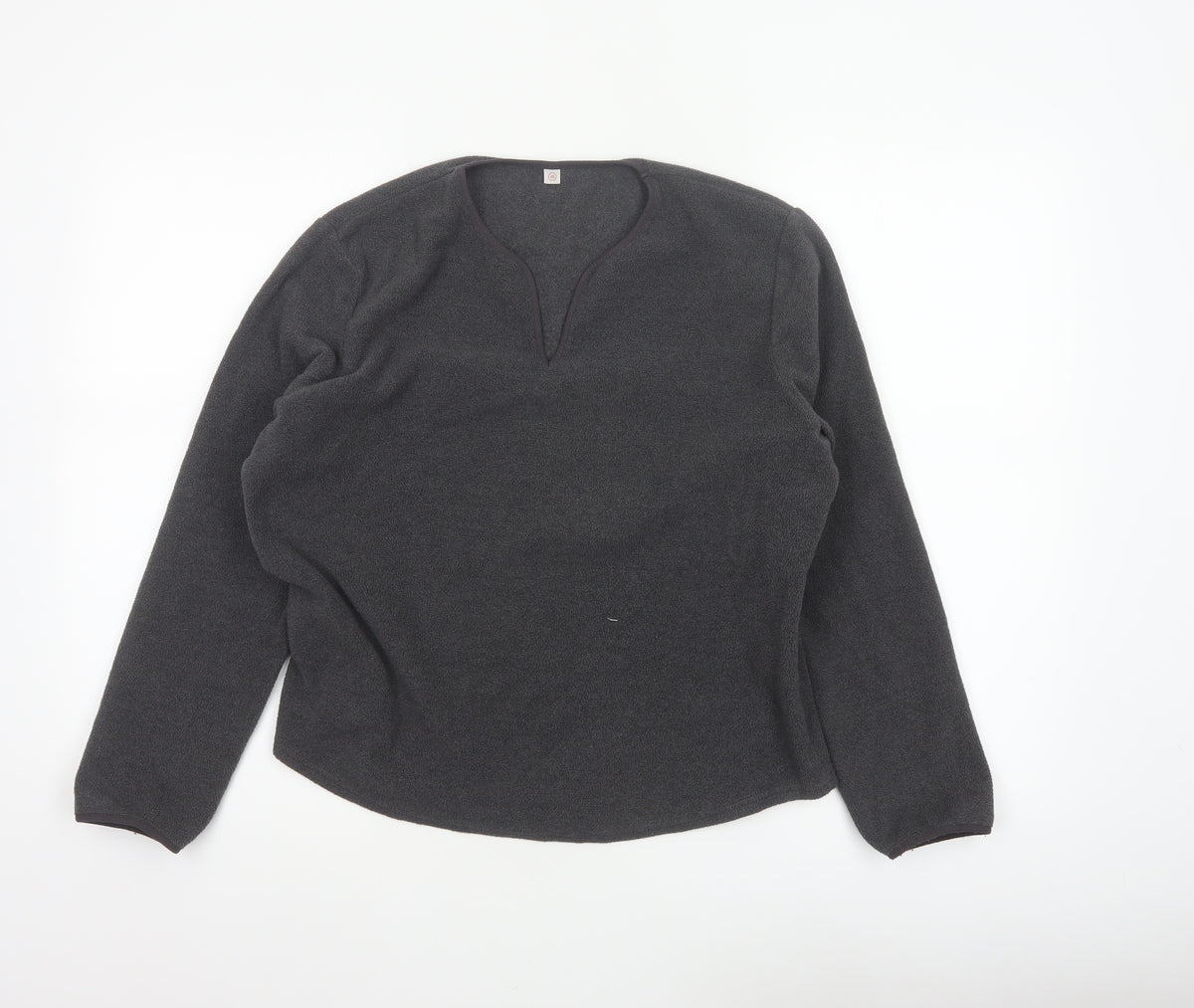 Uniqlo Women Grey Size 16 Basic Fleece V-Neck Long Sleeve Top