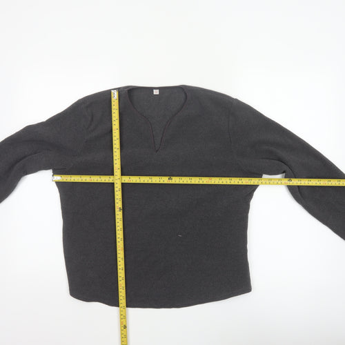 Uniqlo Women Grey Size 16 Basic Fleece V-Neck Long Sleeve Top