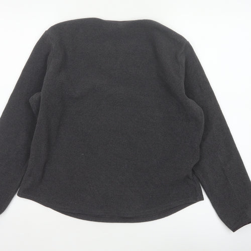 Uniqlo Women Grey Size 16 Basic Fleece V-Neck Long Sleeve Top