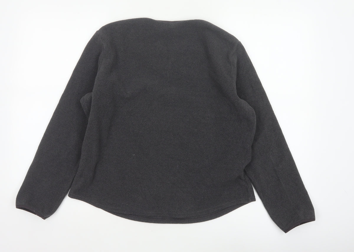 Uniqlo Women Grey Size 16 Basic Fleece V-Neck Long Sleeve Top