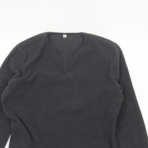 Uniqlo Women Grey Size 16 Basic Fleece V-Neck Long Sleeve Top