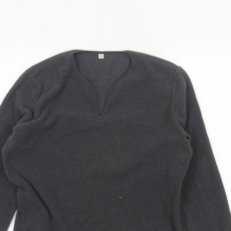 Uniqlo Women Grey Size 16 Basic Fleece V-Neck Long Sleeve Top