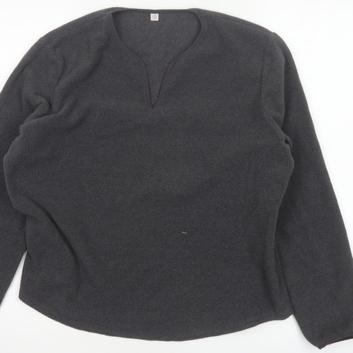 Uniqlo Women Grey Size 16 Basic Fleece V-Neck Long Sleeve Top