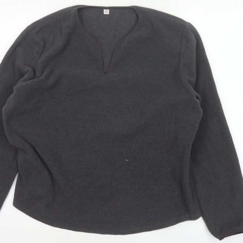 Uniqlo Women Grey Size 16 Basic Fleece V-Neck Long Sleeve Top
