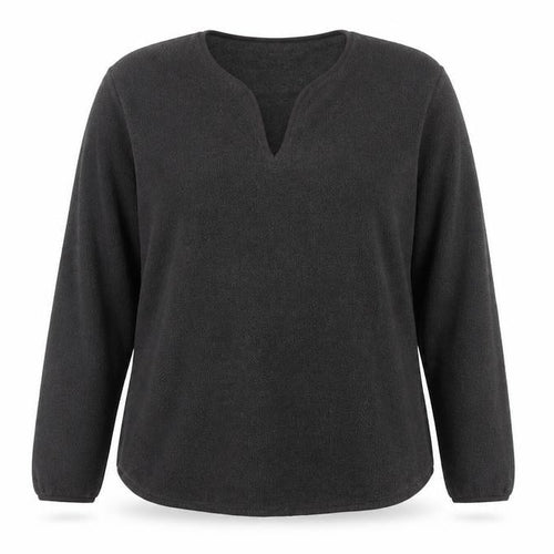 Uniqlo Women Grey Size 16 Basic Fleece V-Neck Long Sleeve Top