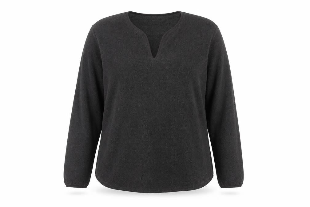 Uniqlo Women Grey Size 16 Basic Fleece V-Neck Long Sleeve Top