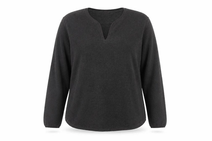 Uniqlo Women Grey Size 16 Basic Fleece V-Neck Long Sleeve Top