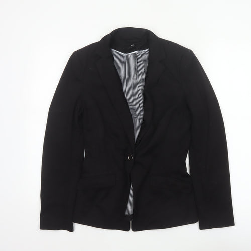 H&M Women Black UK 8 Single-Breasted Tailored Blazer Jacket
