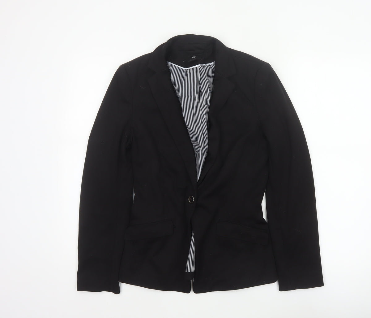 H&M Women Black UK 8 Single-Breasted Tailored Blazer Jacket
