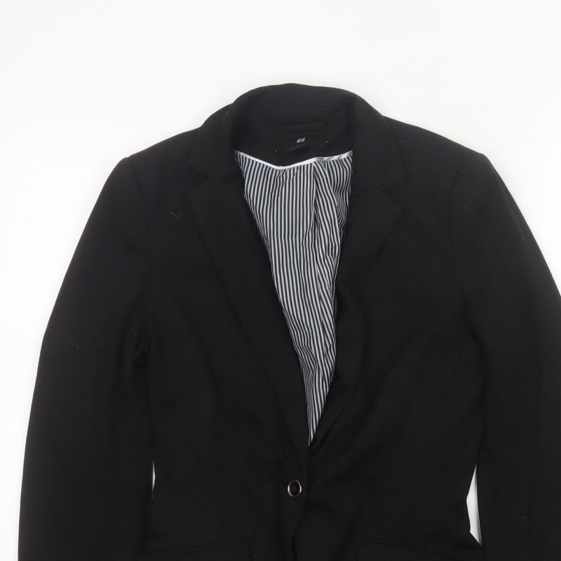 H&M Women Black UK 8 Single-Breasted Tailored Blazer Jacket