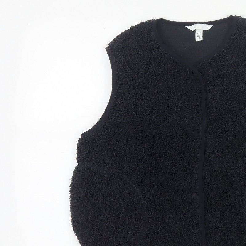 H&M Women's Black Size 10 Teddy Fleece Snap Bodywarmer Waistcoat