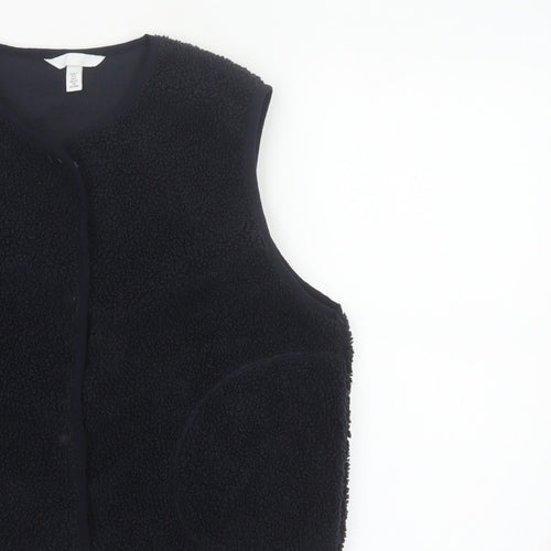 H&M Women's Black Size 10 Teddy Fleece Snap Bodywarmer Waistcoat
