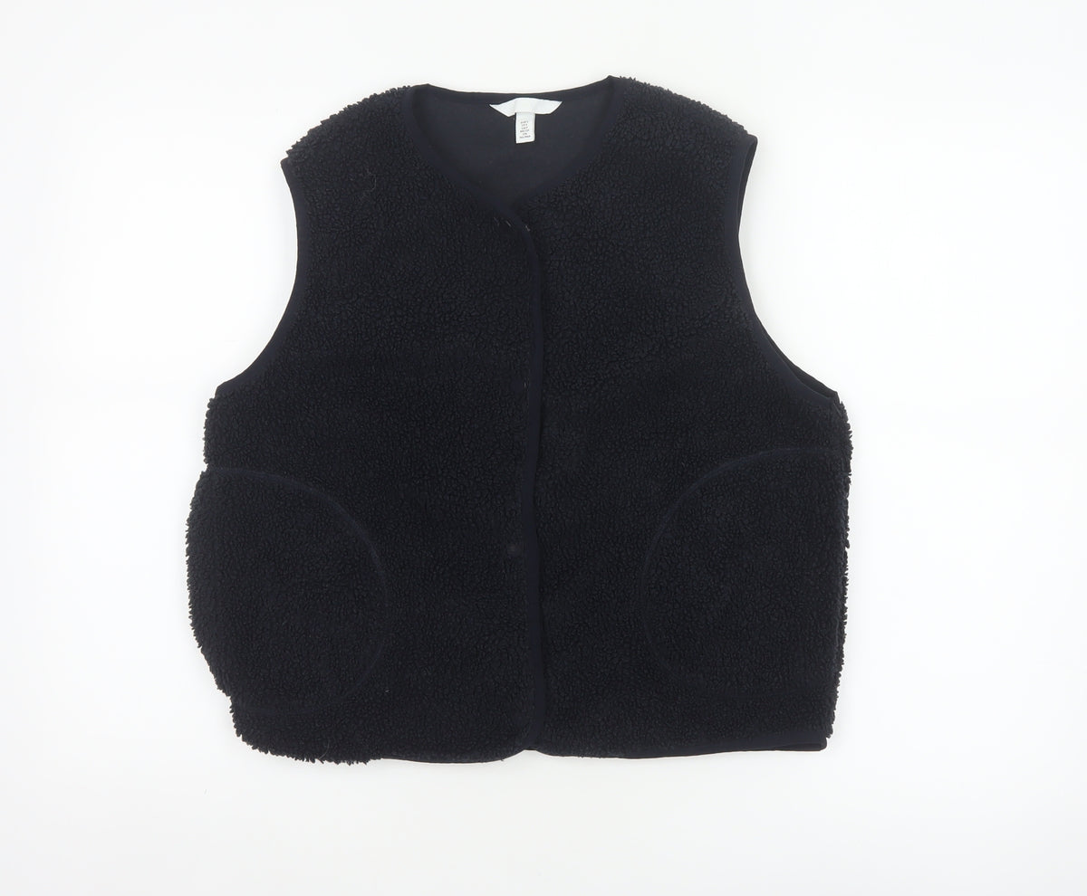 H&M Women's Black Size 10 Teddy Fleece Snap Bodywarmer Waistcoat