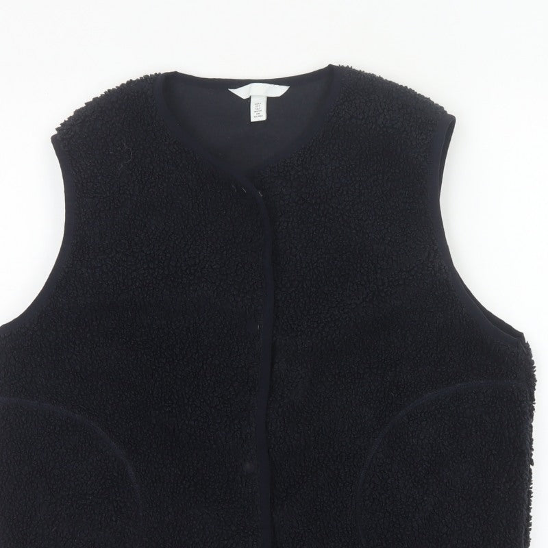 H&M Women's Black Size 10 Teddy Fleece Snap Bodywarmer Waistcoat