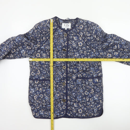 VRS Woman Women's Blue Floral Quilted Jacket Size S Button Padded