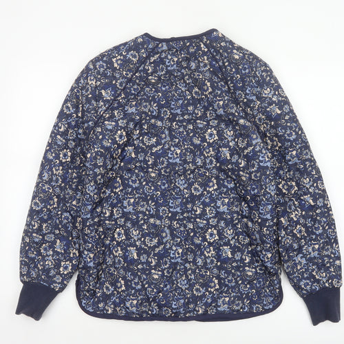 VRS Woman Women's Blue Floral Quilted Jacket Size S Button Padded