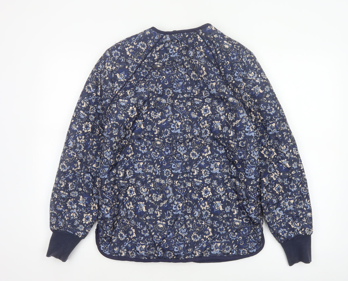 VRS Woman Women's Blue Floral Quilted Jacket Size S Button Padded