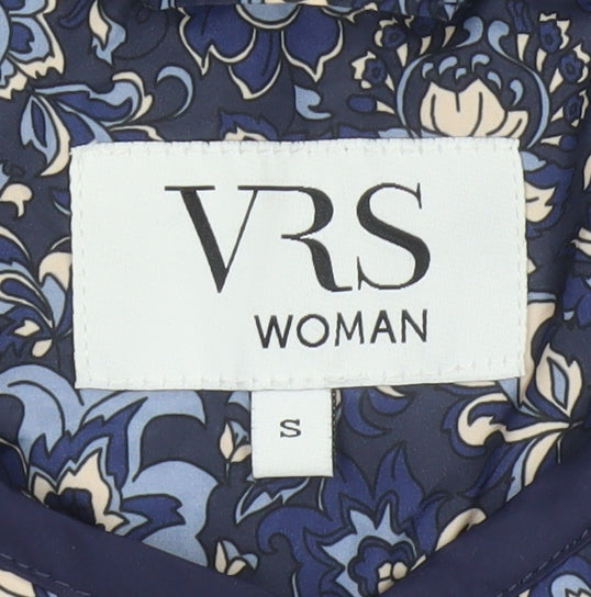VRS Woman Women's Blue Floral Quilted Jacket Size S Button Padded