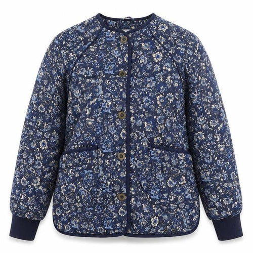 VRS Woman Women's Blue Floral Quilted Jacket Size S Button Padded