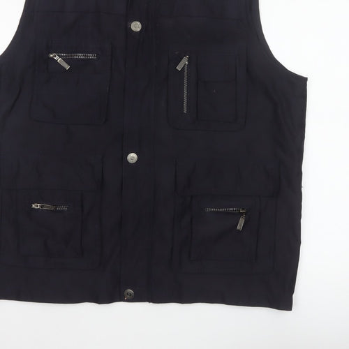 Mian Men’s Black XL Utility Waistcoat Zip Pocket Stand Collar