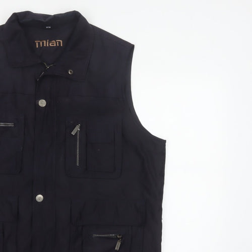 Mian Men’s Black XL Utility Waistcoat Zip Pocket Stand Collar