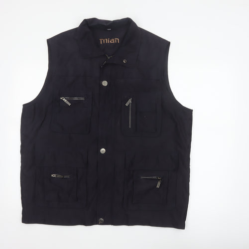 Mian Men’s Black XL Utility Waistcoat Zip Pocket Stand Collar
