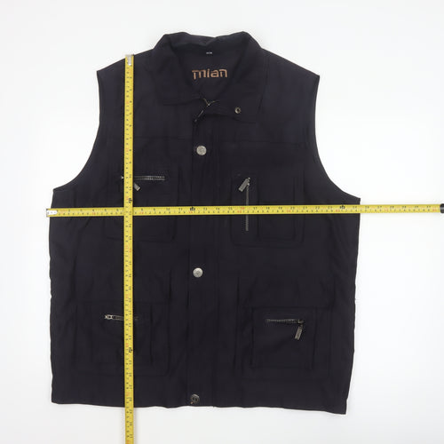 Mian Men’s Black XL Utility Waistcoat Zip Pocket Stand Collar