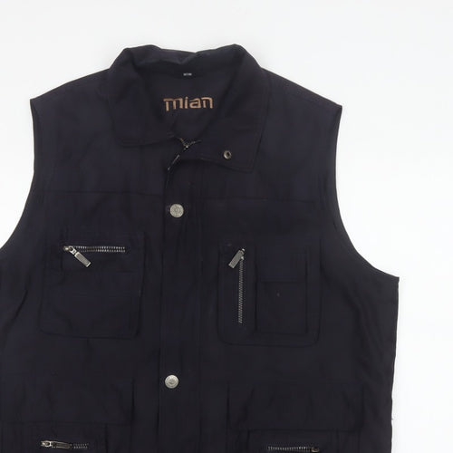Mian Men’s Black XL Utility Waistcoat Zip Pocket Stand Collar