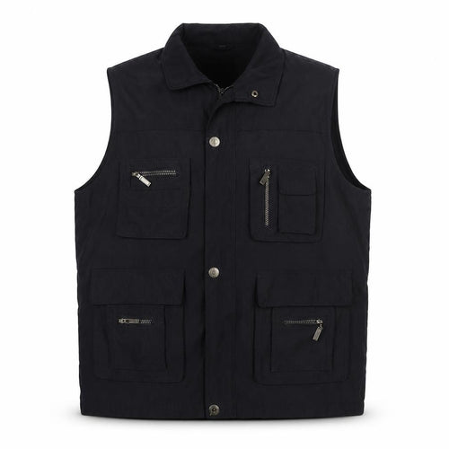 Mian Men’s Black XL Utility Waistcoat Zip Pocket Stand Collar