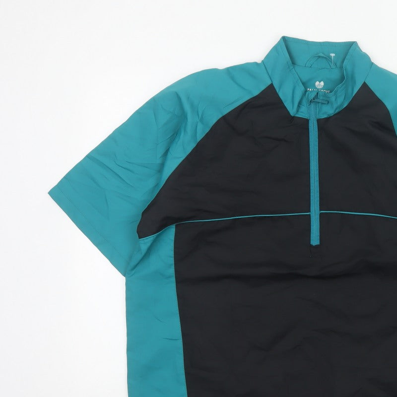 Palm Grove Mens Blue Black M Golf 1/4 Zip Colourblock Pullover