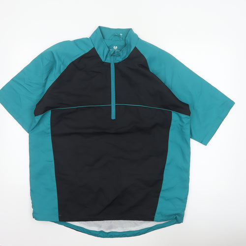 Palm Grove Mens Blue Black M Golf 1/4 Zip Colourblock Pullover
