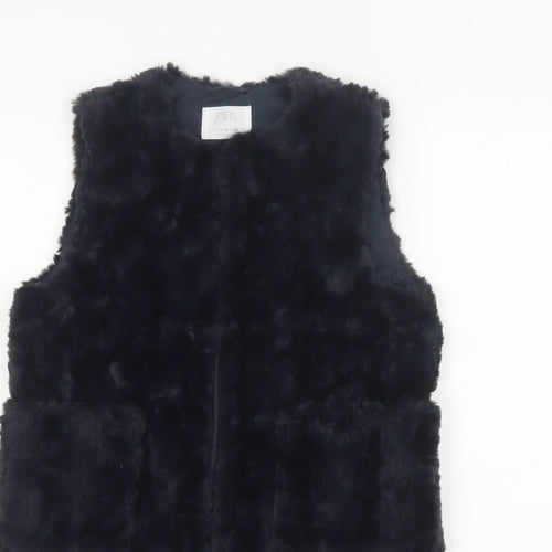 Zara Girls Black Basic Jacket 11-12 Years Faux Fur Lined Waistcoat