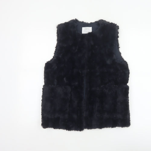 Zara Girls Black Basic Jacket 11-12 Years Faux Fur Lined Waistcoat