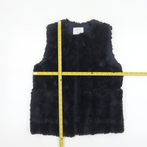 Zara Girls Black Basic Jacket 11-12 Years Faux Fur Lined Waistcoat