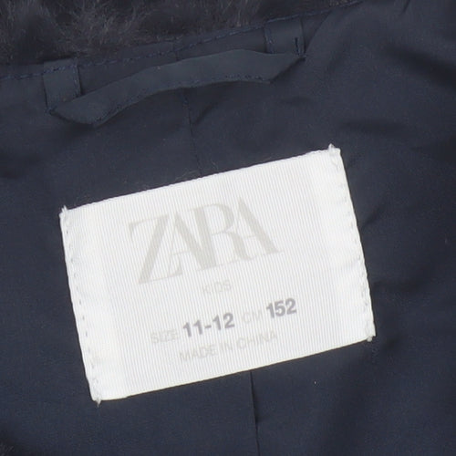 Zara Girls Black Basic Jacket 11-12 Years Faux Fur Lined Waistcoat